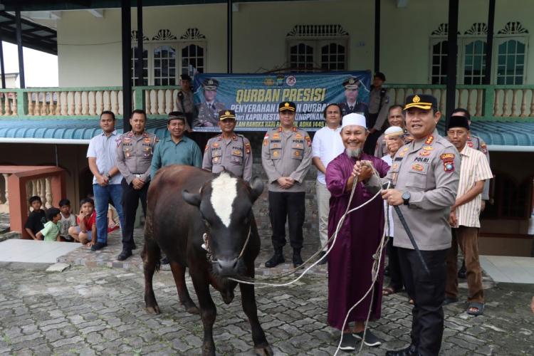 Polresta Tanjungpinang Serahkan Sapi Kurban Idul Adha 1445 H ke Masjid dan Pondok Pesantren